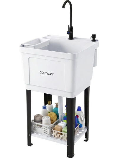 Costway Utility Sink Laundry Tub Rotating Faucet Adjustable Legs 12314222 New