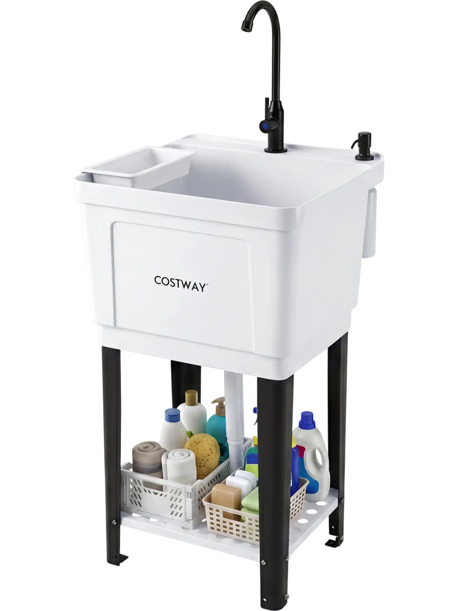 Costway Utility Sink Laundry Tub Rotating Faucet Adjustable Legs 12314222 New
