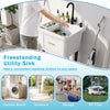 Freestanding utility sink with 14.5 Gal basin, rotating faucet, and adjustable legs for laundry and gardening tasks.