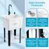 Utility sink with 14.5 Gal basin, rotating faucet, and adjustable legs for laundry and gardening tasks.