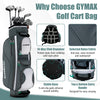 14-way dividers golf cart bag in gray with 7 zippered pockets, top and bottom carry handles for easy transport.