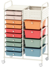 14-drawer rolling storage cart with metal tabletop, pegboard, and colorful drawers for versatile organization in any.
