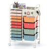 Side view of the 14-drawer rolling storage cart showcasing colorful drawers and a sturdy metal frame for versatile.