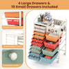 14-drawer rolling storage cart with metal tabletop, featuring 4 large and 10 small drawers for versatile organization.