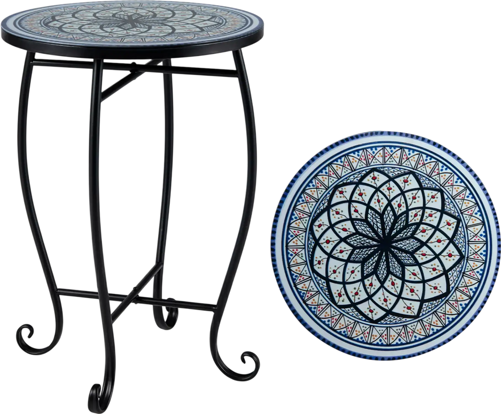 14" floral mosaic patio accent coffee end table featuring an elegant blooming lotus design, perfect for enhancing.