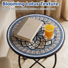 14" floral mosaic patio accent coffee table with blooming lotus texture, ideal for outdoor or indoor use.
