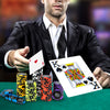 Texas Holdem poker chip set with 14g chips and high-grade playing cards, ideal for tournaments and casual play.
