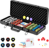 14 gram Texas Holdem poker chip set in a carrying case, featuring chips, playing cards, and accessories for game nights.
