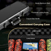 Convenient carrying case for 14 gram Texas Holdem poker chip set, featuring sturdy aluminum shell and lined interior.
