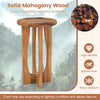 14-inch farmhouse end table in solid mahogany wood with round tray top and cross legs, ideal for living room or patio.