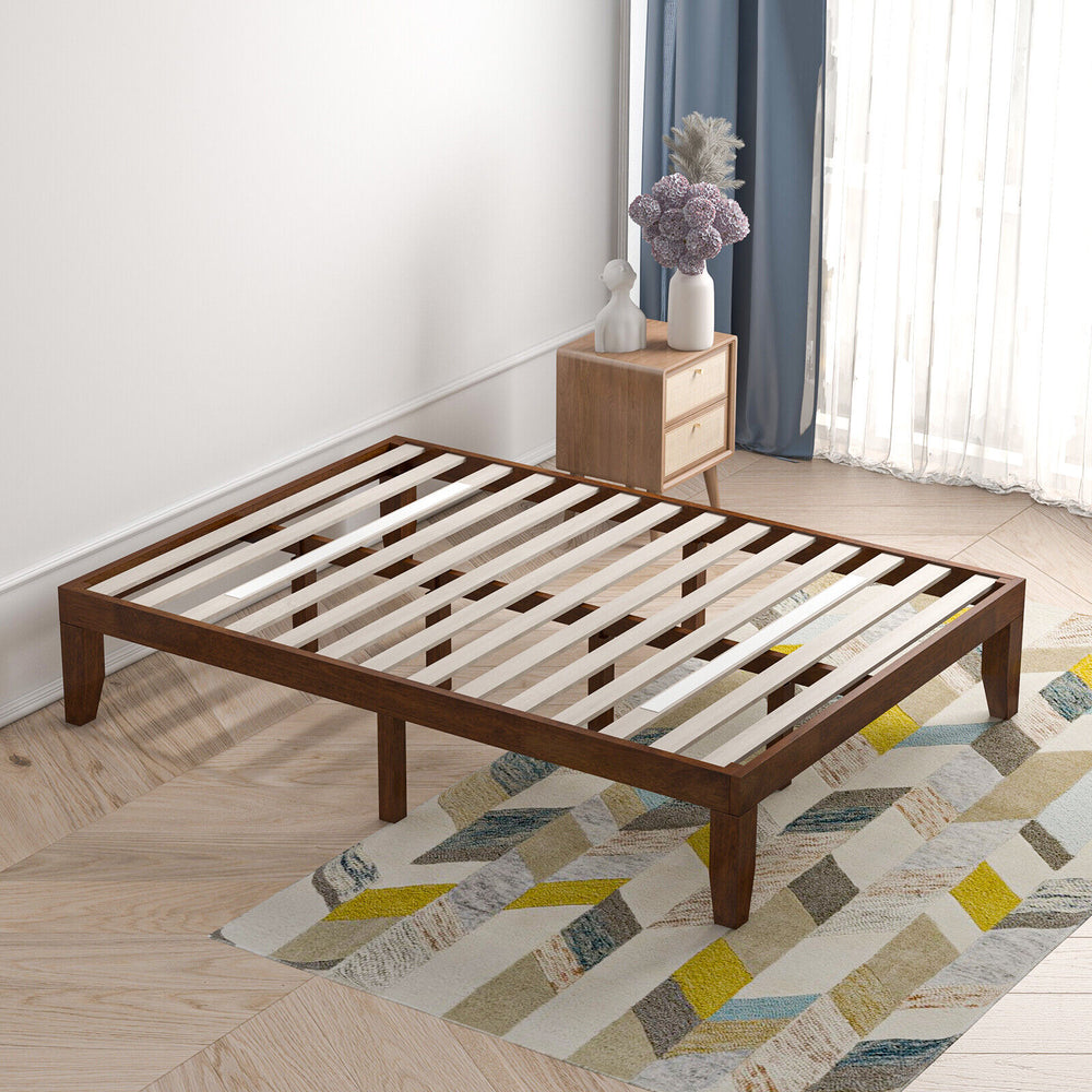 14 Inch Full Size Wood Platform Bed Frame with Wood Slat Support-Coffee - Gallery View 1 of 10