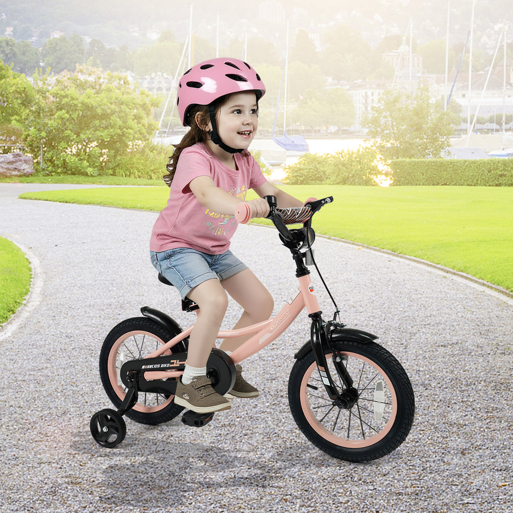 14 Inch Kids Bike Adjustable with Removable Training Wheels Pink for 3-8 Years Old - Gallery View 1 of 10