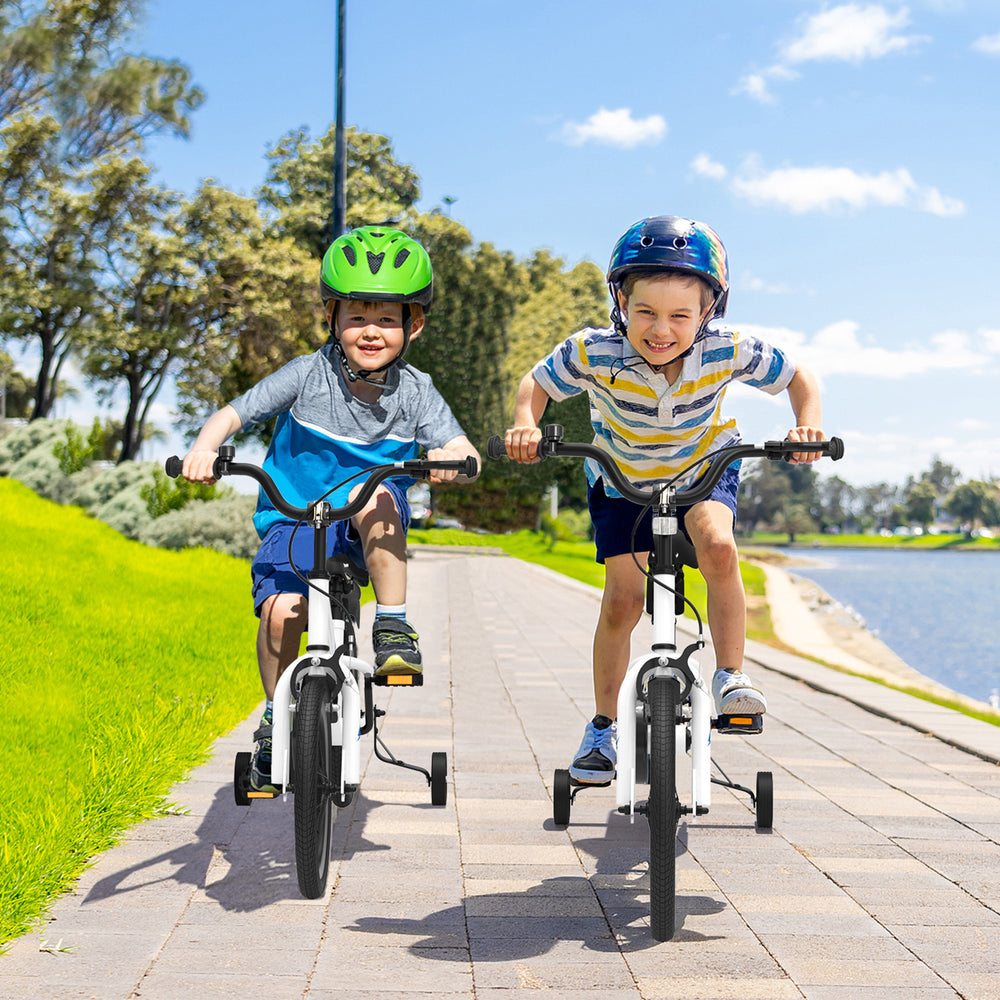 14 Inch Kids Bike Adjustable with 2 Training Wheels for 3-5 Years Old-White - Gallery View 1 of 8