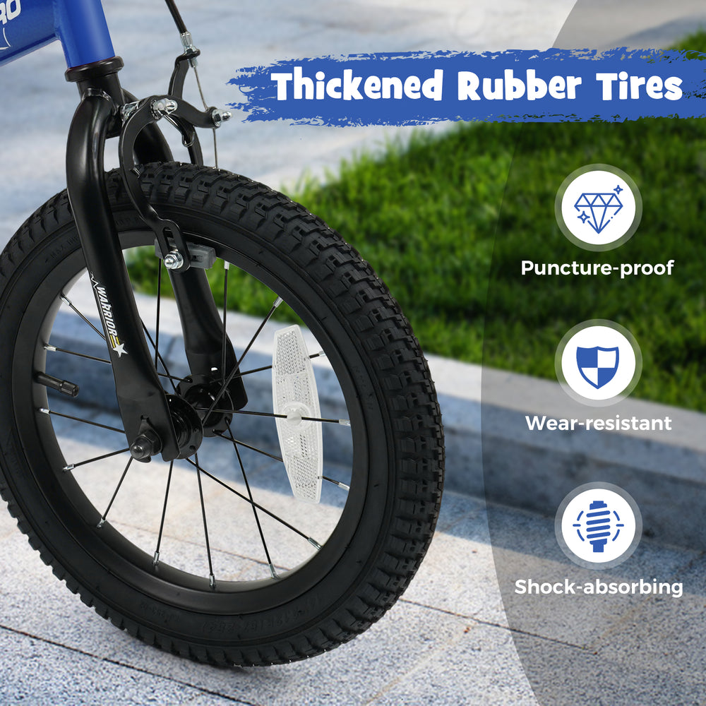 Thickened rubber tire of the 14-inch kids bike, featuring puncture-proof and wear-resistant design for various terrains.