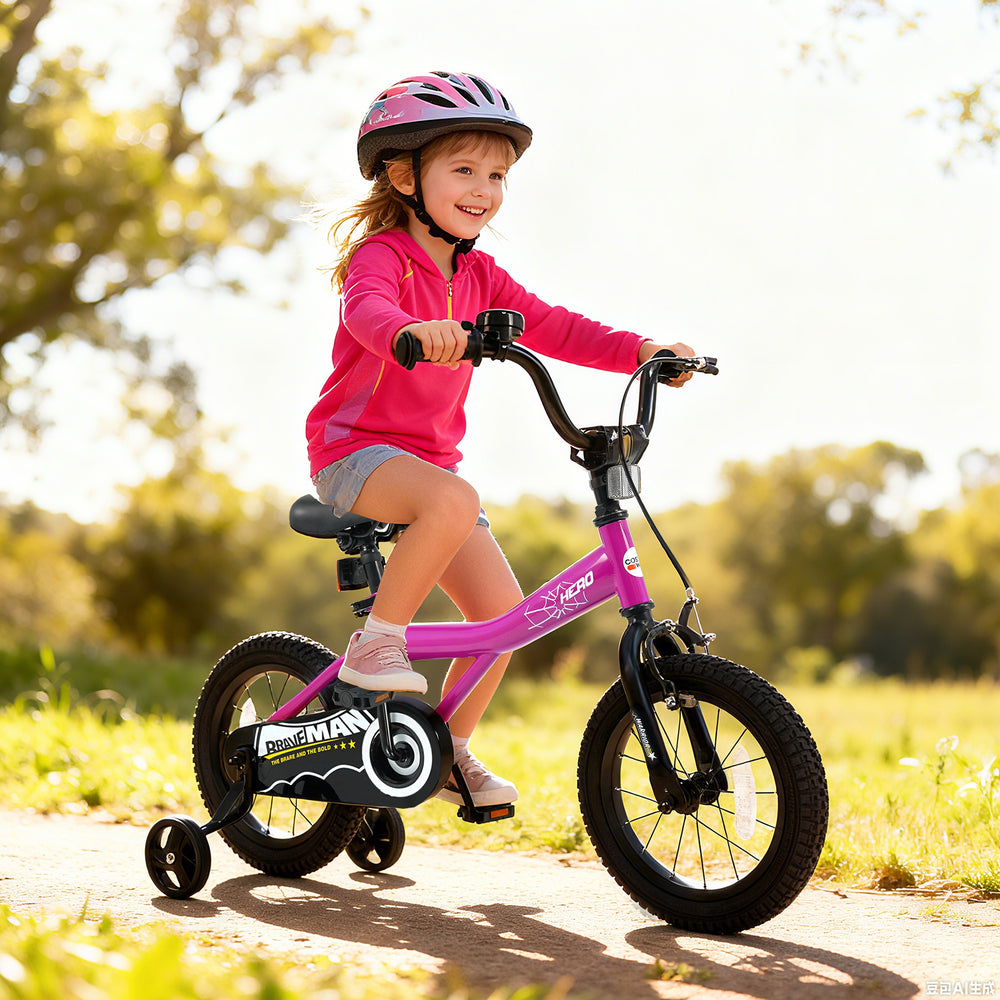 14-Inch Kids Bike with Removable Training Wheels Pink-Brave Hero - Gallery View 1 of 10