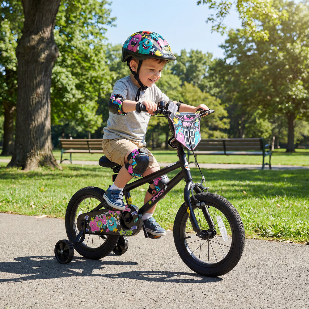 14 Inch Kids Bike with Training Wheels for Ages 3-5 Years Old Black- Street Art Time - Gallery View 1 of 10