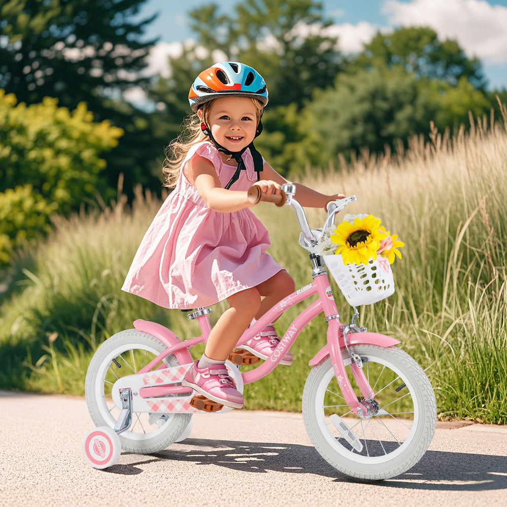 14 Inch Kids Bike with Training Wheels and Basket for Boys Girls 3-5 Years Old-14 inches - Gallery View 1 of 8
