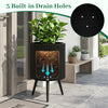 14-inch fluted metal plant pot with tapered legs, featuring 3 built-in drain holes for healthy root growth.