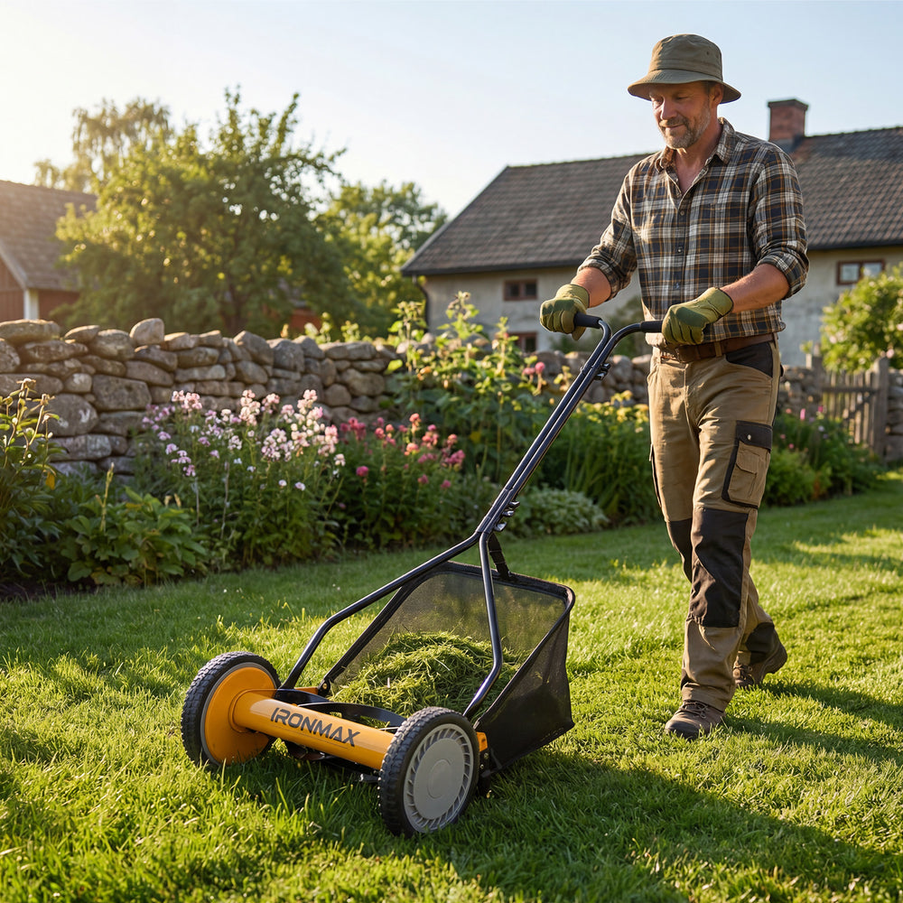 14 Inch Push Lawn Mower with 5 Steel Blades and Grass Catcher Bag-Orange - Gallery View 1 of 10