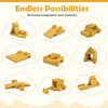 14 PCS modular kids play couch in yellow, featuring removable suede covers and child-safe design for imaginative play.