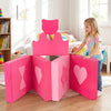 Pink modular foam climbing blocks for kids, featuring various shapes for play, promoting fitness and shape recognition.
