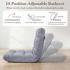 Light gray cushioned floor chair with 14 adjustable positions, ideal for comfortable seating in any room.