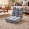 Light gray adjustable cushioned floor chair with thick padding, suitable for living room or bedroom use.
