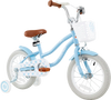 14-inch kids bike in blue with adjustable seat, removable basket, and training wheels for ages 3-5, ideal for safe.