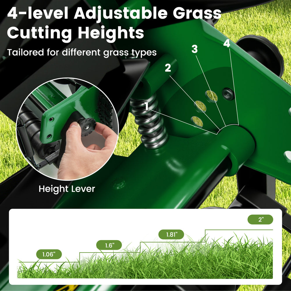 Adjustable height lever for the 14-inch push lawn mower, featuring 4 cutting positions for tailored grass cutting.