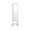 Full-length mirror jewelry armoire in white with LED lights, featuring lockable storage and four tilting angles for.