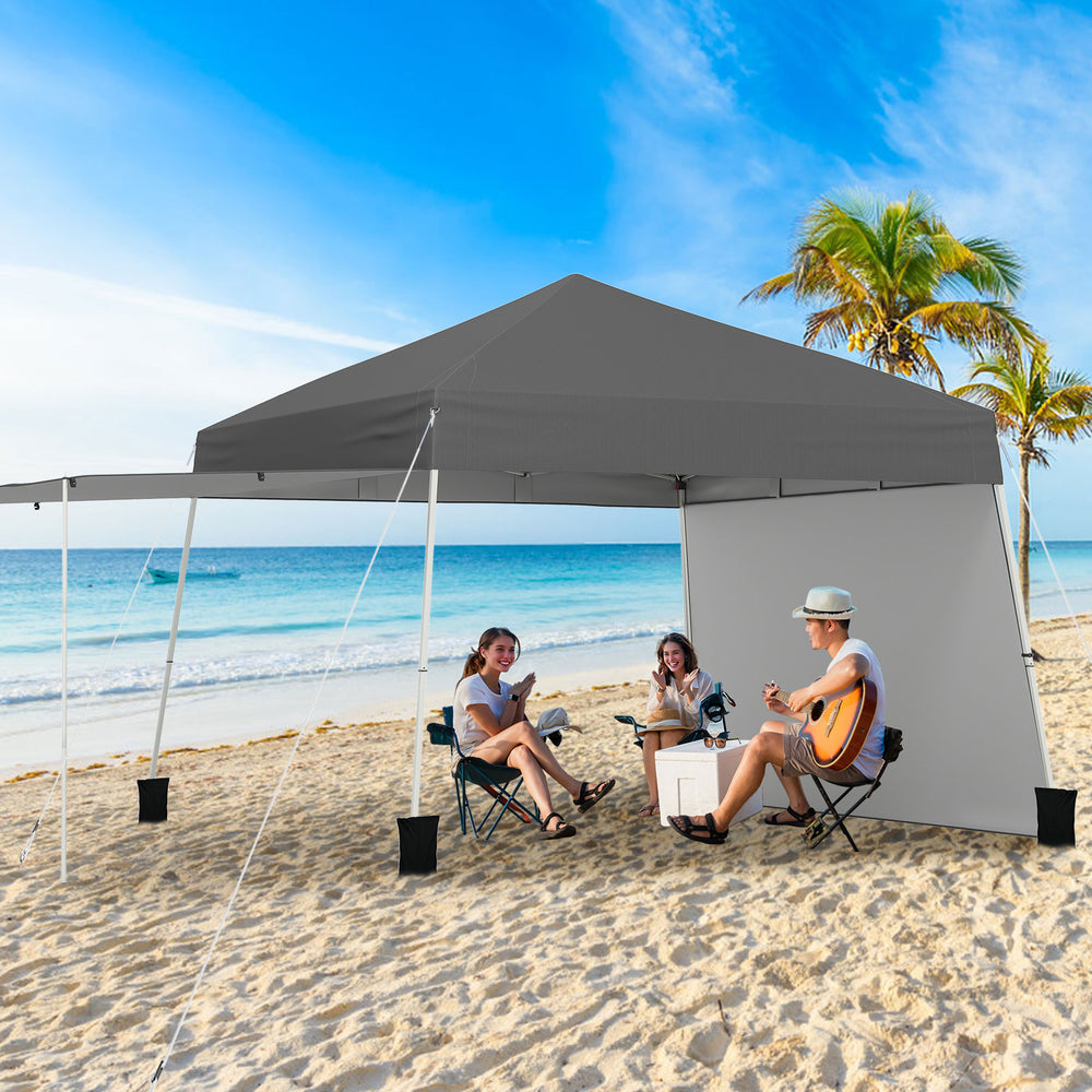 14 x 9.2 Feet Pop up Canopy Tent with 2 Convertible Sidewalls to Awning and Stakes-Gray - Gallery View 1 of 10