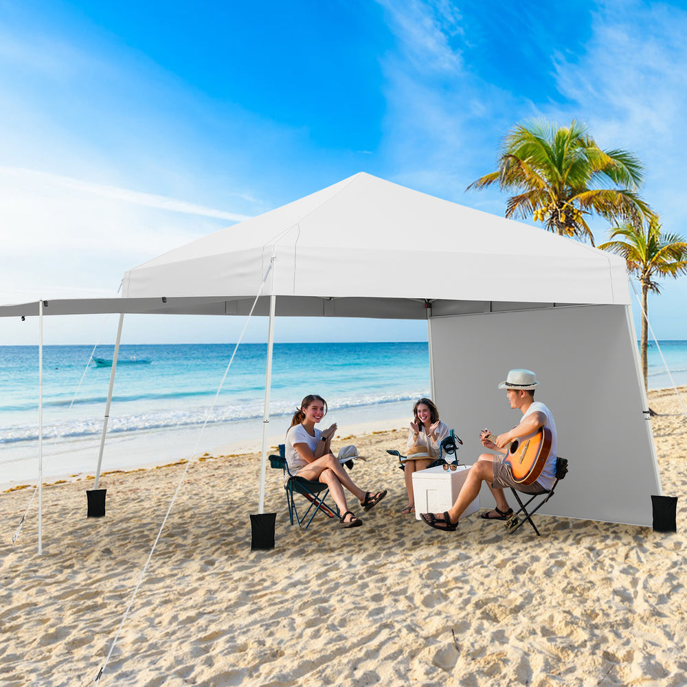 14 x 9.2 Feet Pop up Canopy Tent with 2 Convertible Sidewalls to Awning and Stakes-White - Gallery View 1 of 10