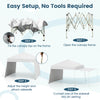 Pop-up canopy tent with white oxford fabric, adjustable height, and two sidewalls for sun protection and easy setup.