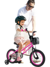 14-inch kids bike in pink with front basket, adjustable seat, and training wheels for children aged 4-5 years old.