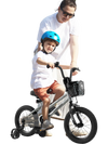 14-inch kids bike with adjustable seat, dual brake system, and training wheels for children aged 4-5 years, outdoors.