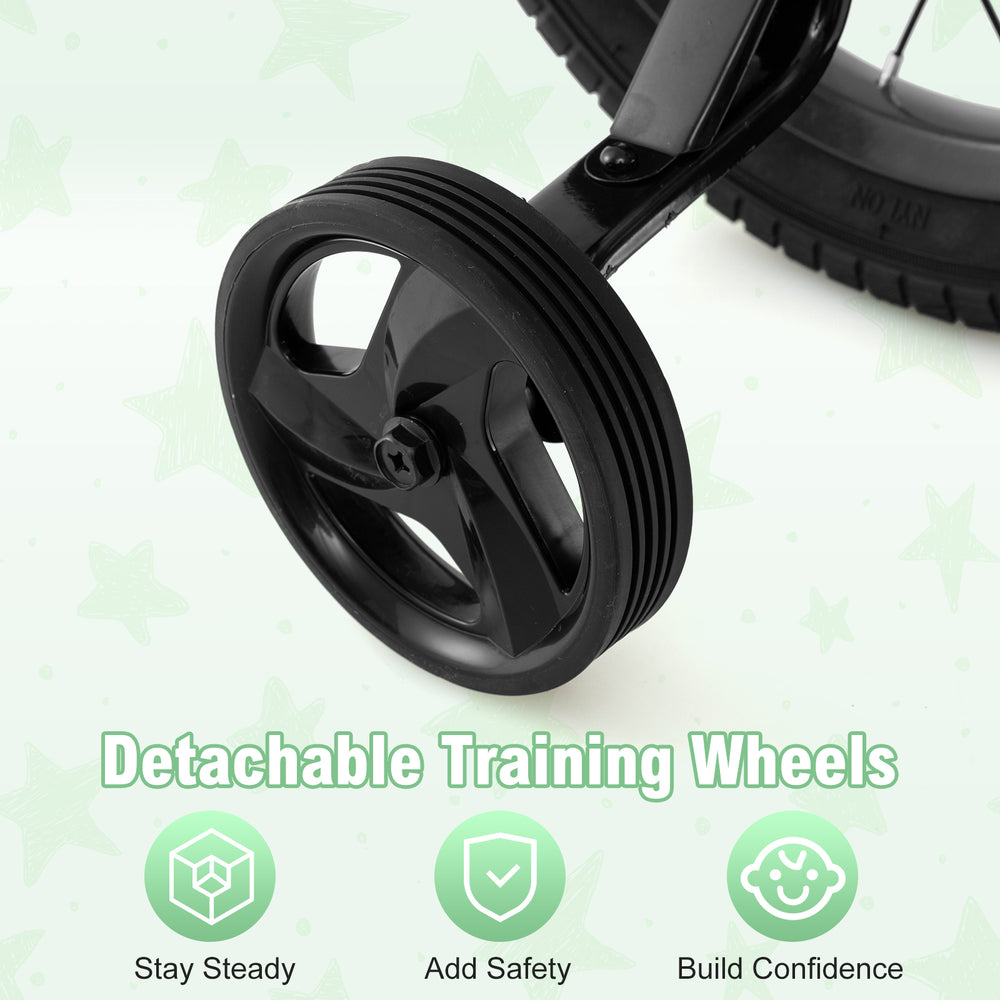Detachable training wheels for the 14-inch kids bike, enhancing safety and confidence for young riders aged 4-5.