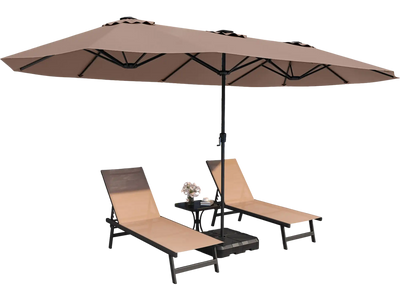 Costway 15.5' Extra-Large Patio Umbrella LED Solar Lights Crank Handle Brown 437986251 New
