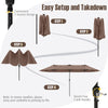 15.5 ft brown patio umbrella with LED lights, crank handle, and 2-section design for easy setup and storage.