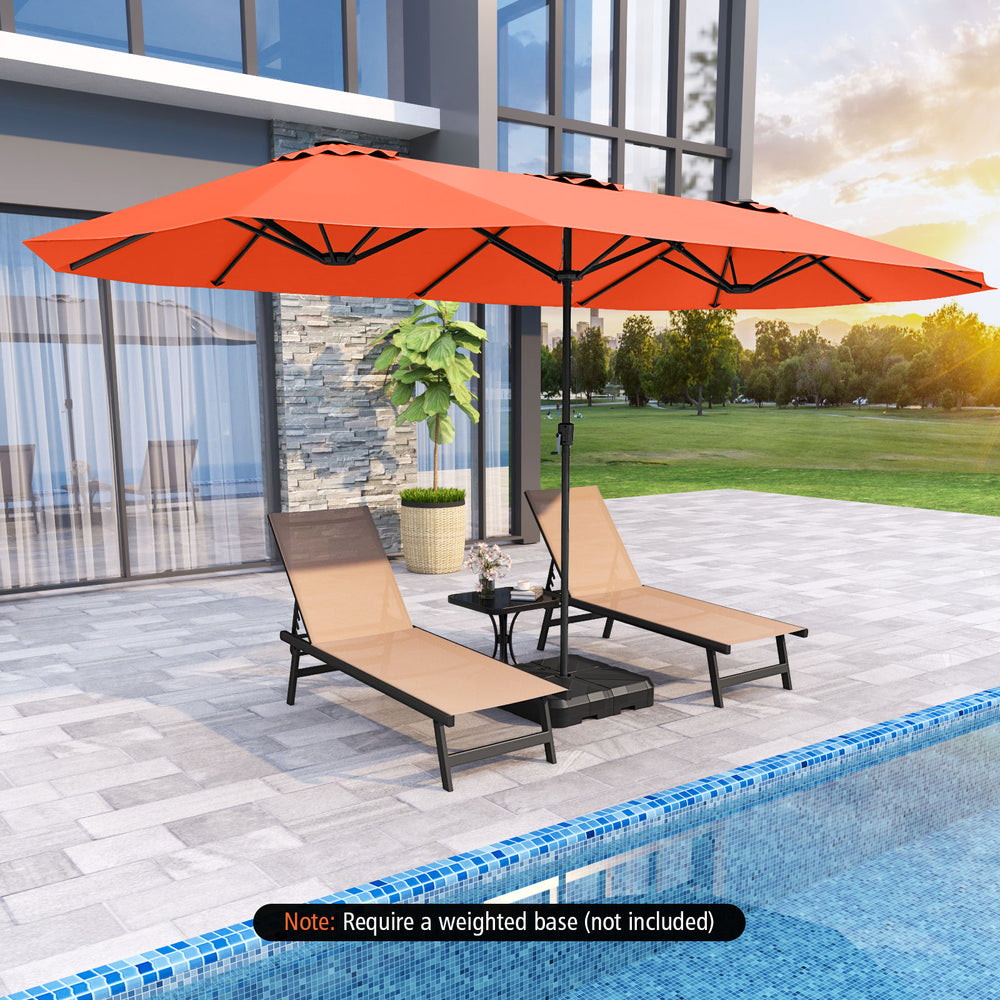 15.5 FT Extra-Large Patio Umbrella with LED Solar Lights and Crank Handle-Orange - Gallery View 1 of 10