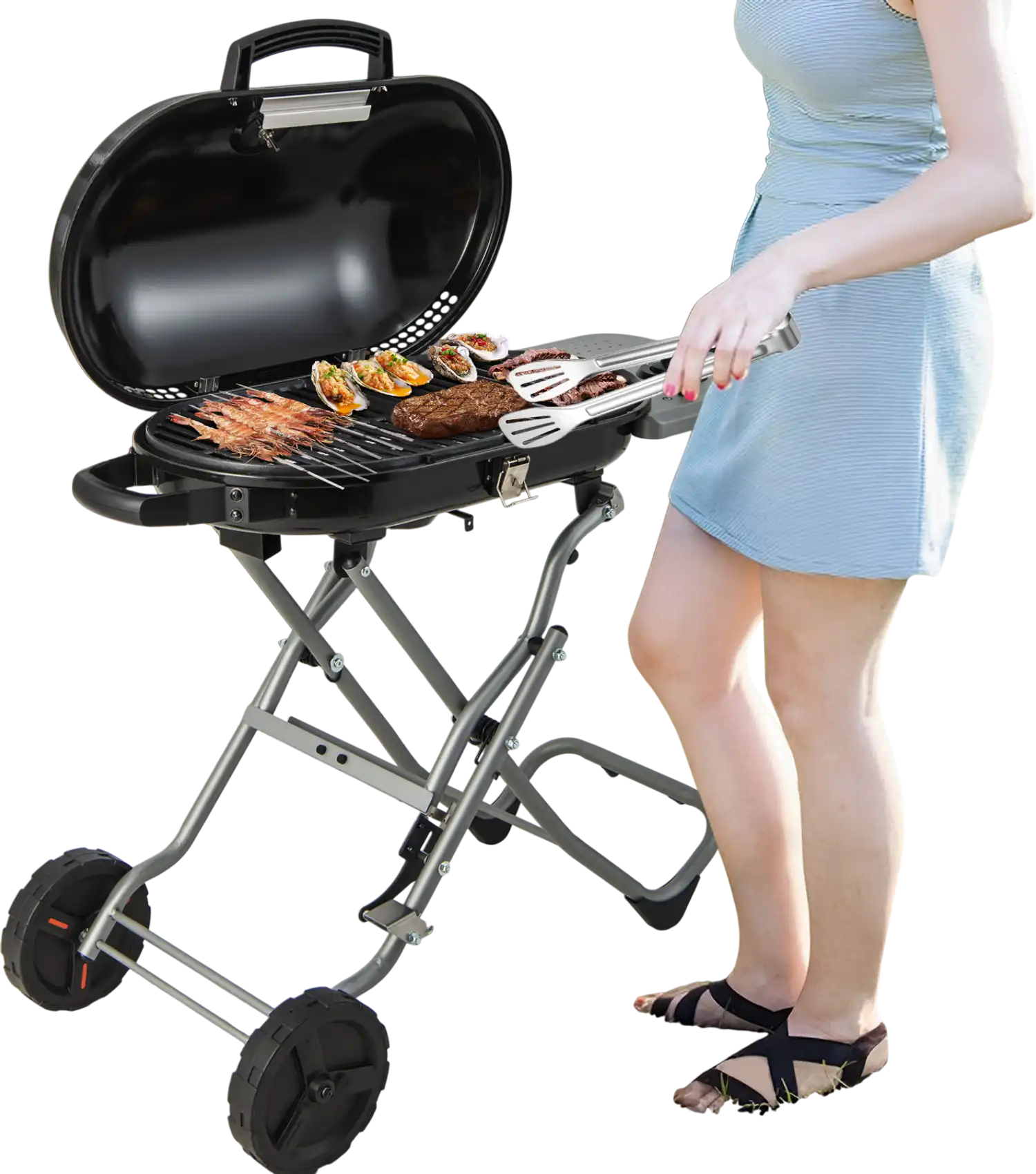 Costway Portable Propane BBQ Grill w/ Wheels Side Shelf 15000 BTU Black 78954263 New