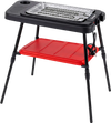 1500W 2-in-1 electric grill with adjustable height, detachable stand, and dual plates for versatile cooking on balconies.