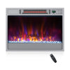 23-inch recessed electric fireplace insert in silver with remote control, featuring adjustable flame colors and 1500W.
