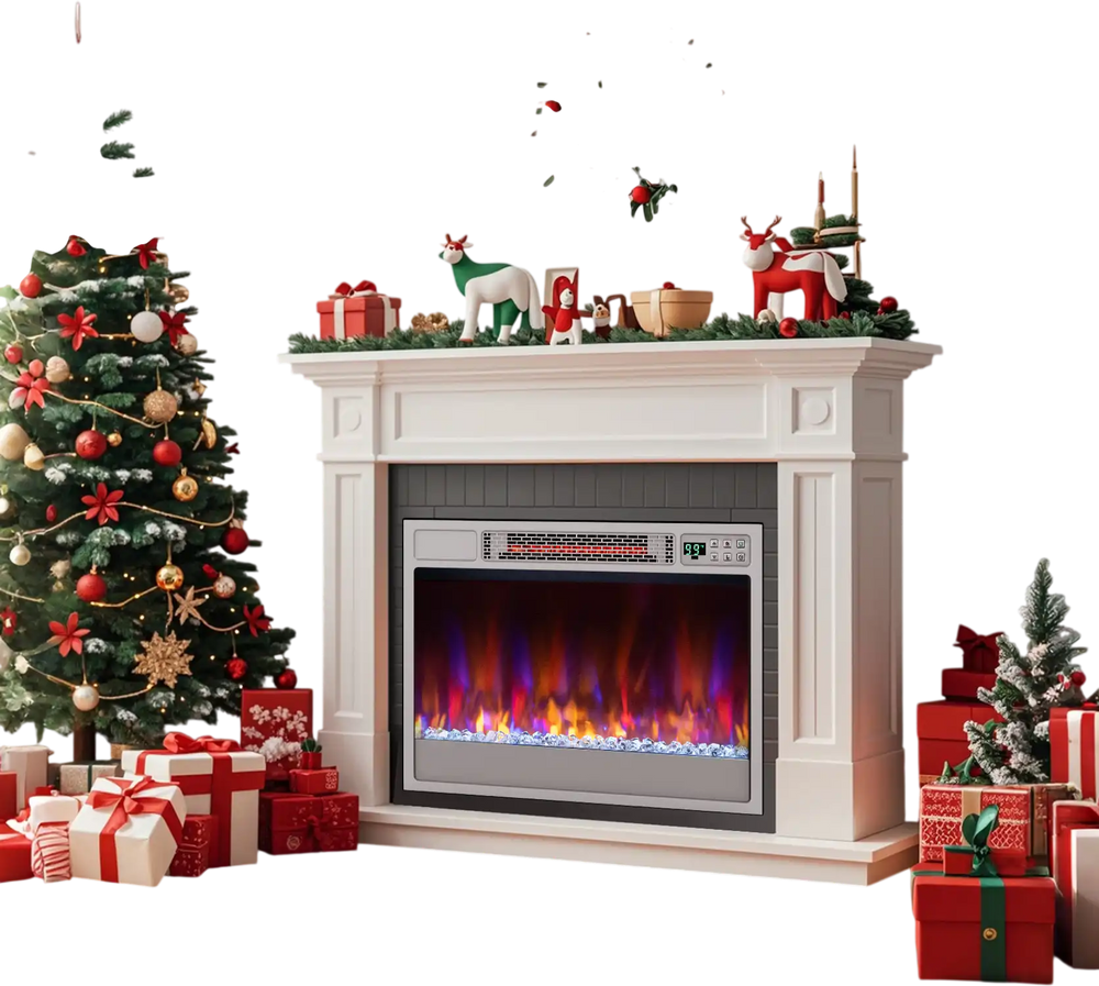 23-inch recessed electric fireplace insert with remote control, featuring adjustable flame settings and 1500W heating.