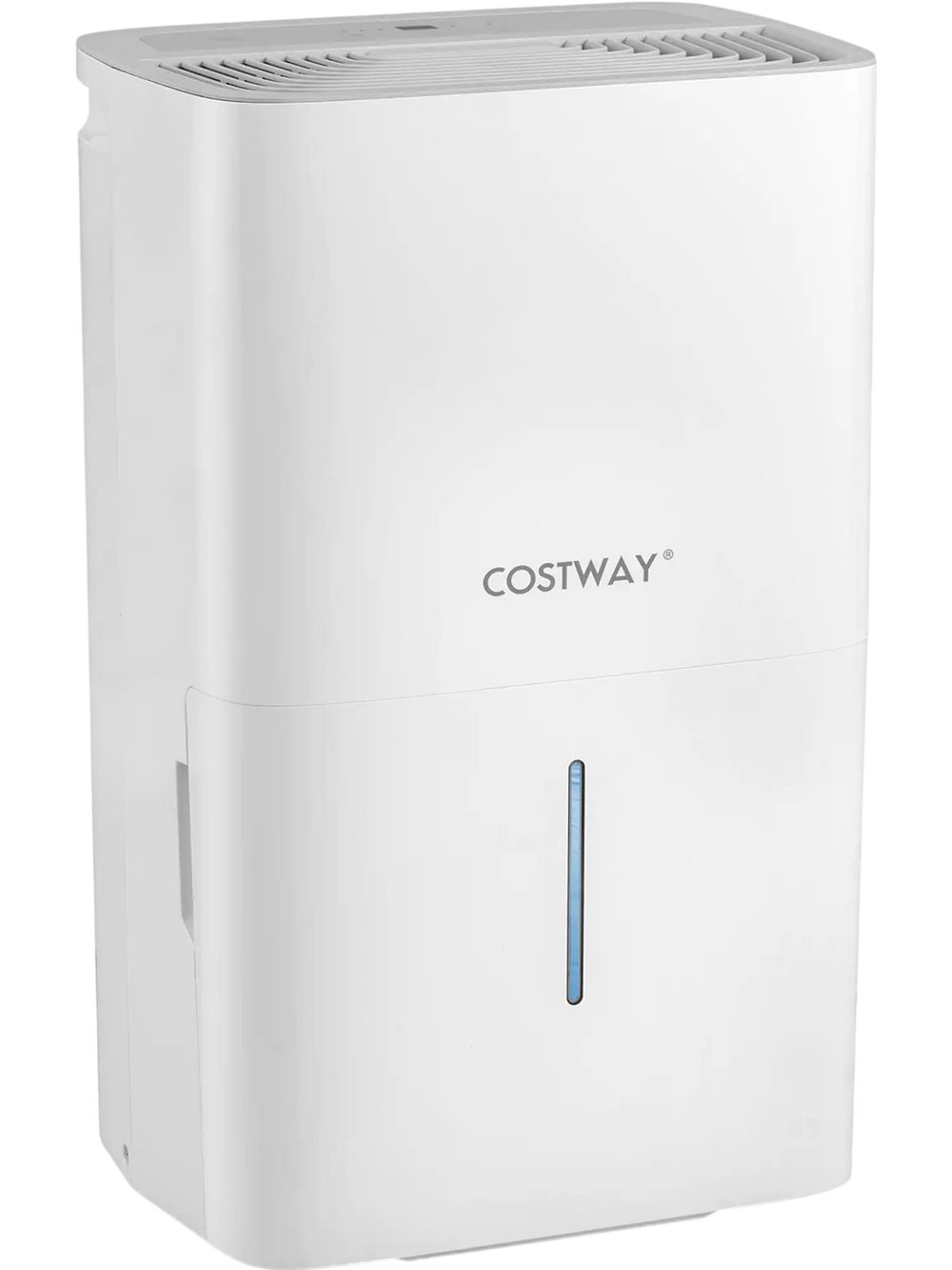 150 pints dehumidifier in white with LED display, 24-hour timer, and easy mobility for efficient humidity control.