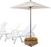 Patio umbrella base stand with planter feature, 150 lbs capacity, wheels for easy movement, ideal for outdoor use.