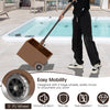 Patio umbrella base stand with wheels, 150 lbs capacity, rust-resistant steel, perfect for outdoor use and stability.