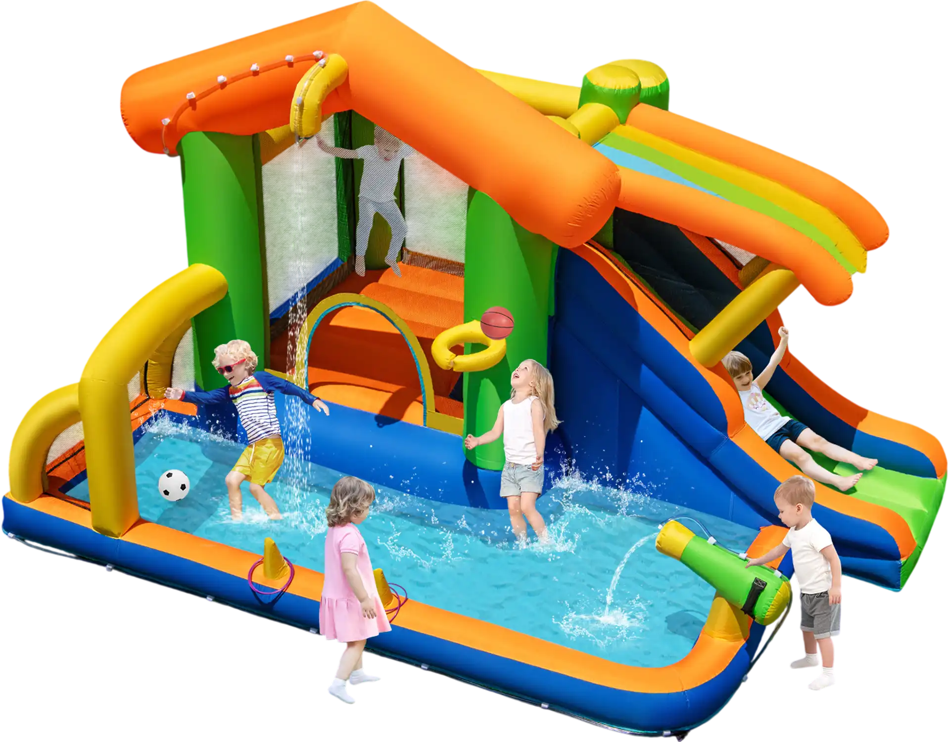 Costway 8-in-1 Inflatable Jumping Castle Water Slide w/ 480W Blower 61150284 New