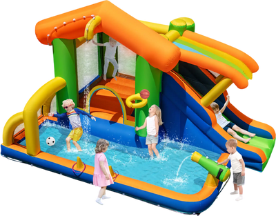 Costway 8-in-1 Inflatable Jumping Castle Water Slide w/ 480W Blower 61150284 New