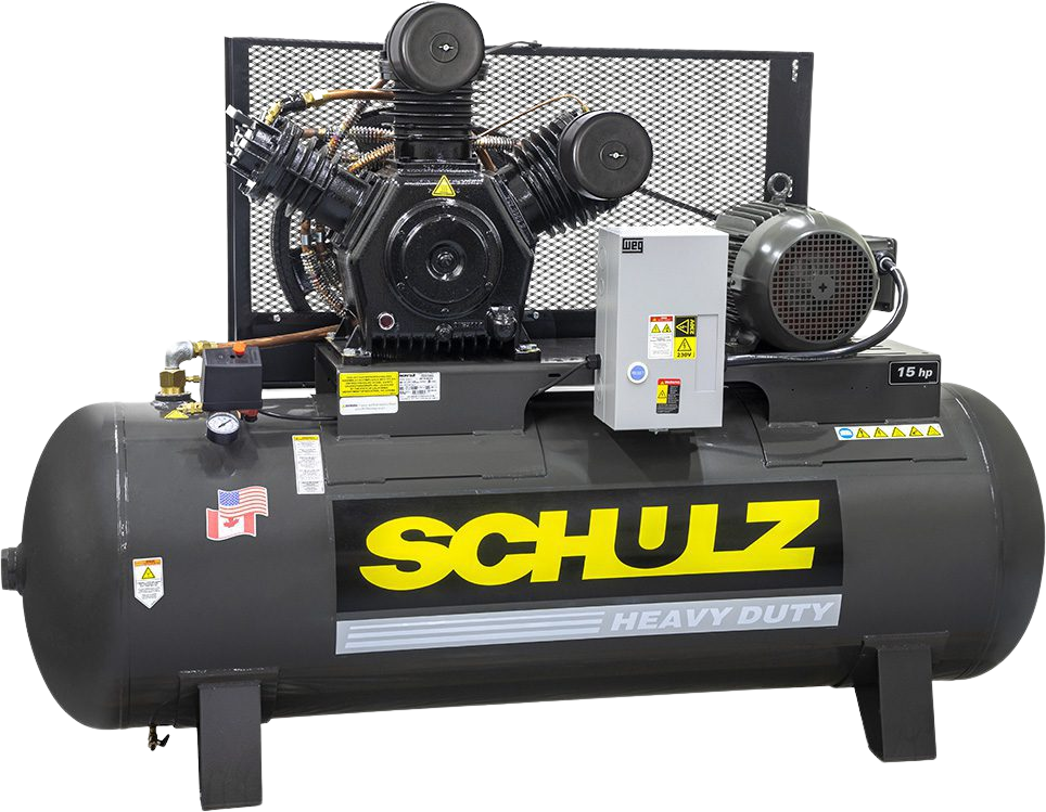 Schulz V-Series Air Compressor 15 HP 120 gal. 2-Stage 208-230V 3-Phase Horizontal New