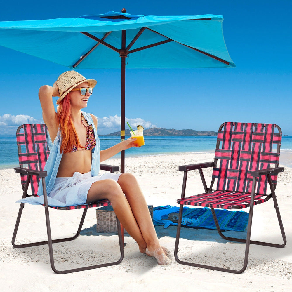 6 Pieces Folding Beach Chair Camping Lawn Webbing Chair-Red - Gallery View 1 of 14